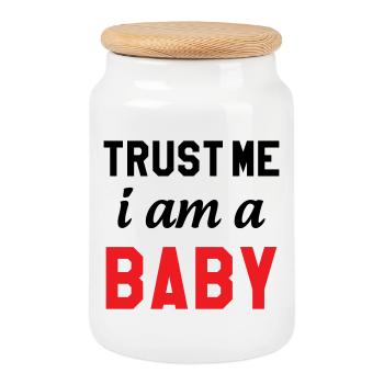 Trust Me I Am a Baby - Boîte à biscuits avec couvercle en bois - blanc - Devant