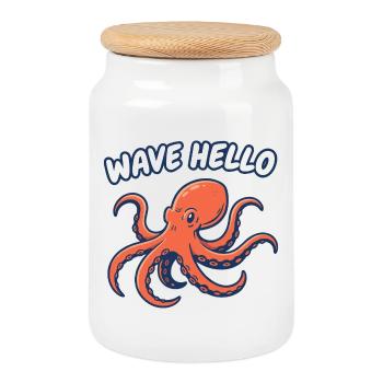 Salut Hello Squid - Boîte à biscuits avec couvercle en bois - blanc - Devant