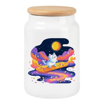 Cats on sugar stream - Cookie Jar with Wooden Lid - white - Front