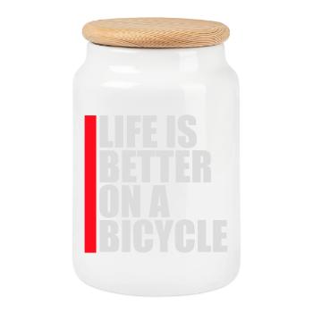 La vie est meilleure à vélo. Cyclisme Sport - Boîte à biscuits avec couvercle en bois - blanc - Devant