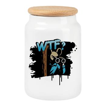 WTF Souris avec jumelles Motif comique drôle - Boîte à biscuits avec couvercle en bois - blanc - Devant