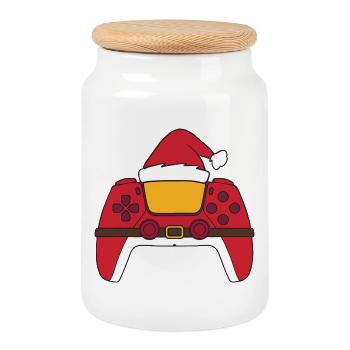 Weihnachtsmann-Videospiel-Controller, Weihnachtsma - Keksdose mit Holzdeckel - Weiß - Vorne