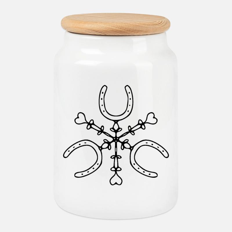Horseshoe Pattern - Cookie Jar with Wooden Lid - white