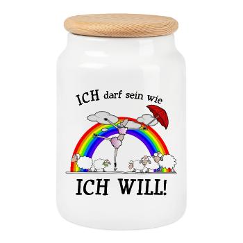 I can be as I want to be - differently - Cookie Jar with Wooden Lid - white - Front