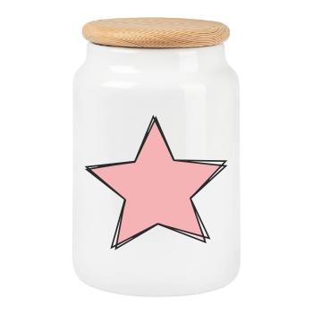 Pink Star Design - Boîte à biscuits avec couvercle en bois - blanc - Devant