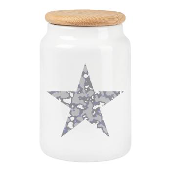 Camouflage d’étoiles - Avec des trous - Boîte à biscuits avec couvercle en bois - blanc - Devant