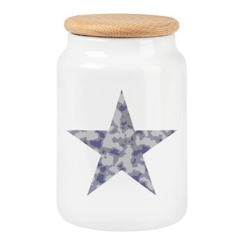 Star Camouflage - Cookie Jar with Wooden Lid - white - Front
