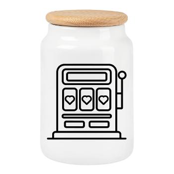 Casino Slot Machine - Cookie Jar with Wooden Lid - white - Front