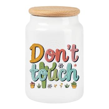 Dont touch cactus design - Boîte à biscuits avec couvercle en bois - blanc - Devant