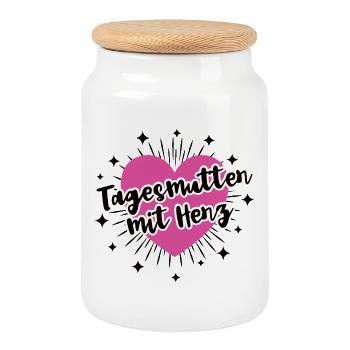 Nourrice avec cœur Éducatrice Crèche Maternelle - Boîte à biscuits avec couvercle en bois - blanc - Devant