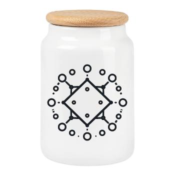 Geometric Diamond Mandala - Cookie Jar with Wooden Lid - white - Front