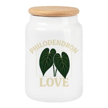 Amour des philodendrons - Boîte à biscuits avec couvercle en bois - blanc - Devant