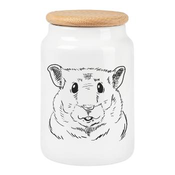 Visage de hamster Animal de compagnie mignon, animal rongeur et animal dessiné - Boîte à biscuits avec couvercle en bois - blanc - Devant