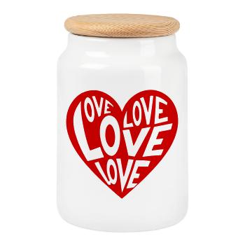 Heart Love Typo Pattern - Cookie Jar with Wooden Lid - white - Front