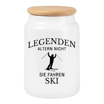 Légendes : Ski Ski Dicton - Boîte à biscuits avec couvercle en bois - blanc - Devant