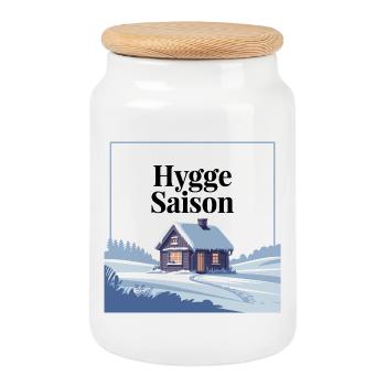 Cozy Hygge Saison Winter Cabin Design - Cookie Jar with Wooden Lid - white - Front