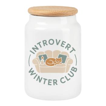 Introvert Winter Club Funny Cat Cozy Homebody - Cookie Jar with Wooden Lid - white - Front
