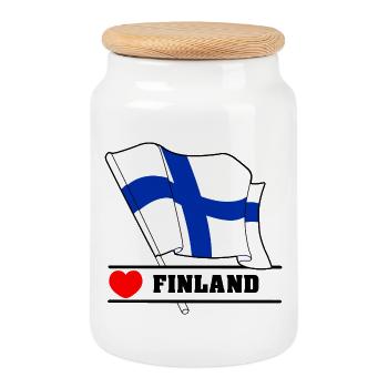 FINLAND Flag with Heart - Cookie Jar with Wooden Lid - white - Front