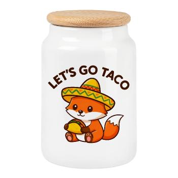 Adorable Taco Fox in Sombrero - Cookie Jar with Wooden Lid - white - Front
