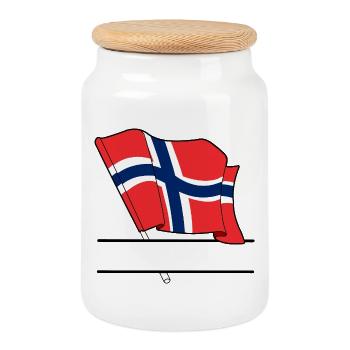 Norway Flag – Name Space - Cookie Jar with Wooden Lid - white - Front