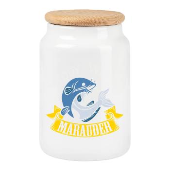 Poisson-chat pêcheur poisson-chat pêchent le poisson-chat - Boîte à biscuits avec couvercle en bois - blanc - Devant
