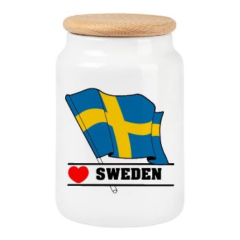 Beschreibung der SCHWEDEN-Liebesflagge: - Keksdose mit Holzdeckel - Weiß - Vorne