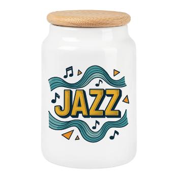 Musik Jazz Grafikdesign Blau und Gelb - Keksdose mit Holzdeckel - Weiß - Vorne