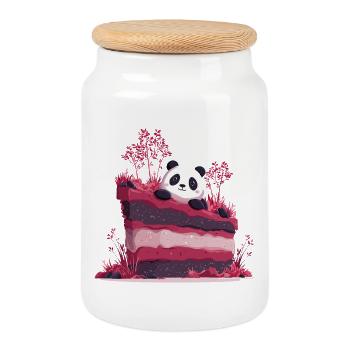 Panda auf pinkem Kuchenwald - Keksdose mit Holzdeckel - Weiß - Vorne
