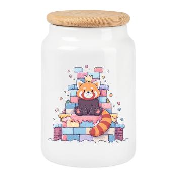 Kawaii Panda in the Sugar Castle - Cookie Jar with Wooden Lid - white - Front