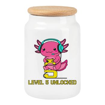 Joueur Axolotl de niveau 5 débloqué - Boîte à biscuits avec couvercle en bois - blanc - Devant