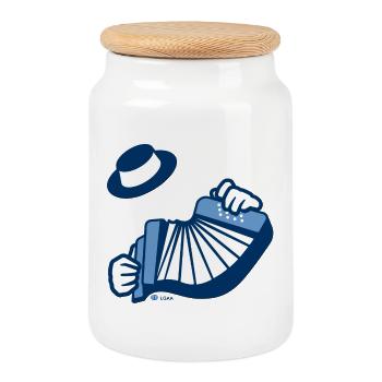 Accordéon bleu sur fond joyeux - Boîte à biscuits avec couvercle en bois - blanc - Devant