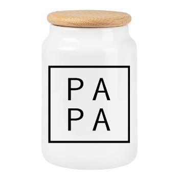 Papa est. 2026 – Minimalist Father Design - Cookie Jar with Wooden Lid - white - Front