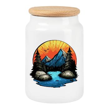 Paysage montagneux en plein air - Boîte à biscuits avec couvercle en bois - blanc - Devant