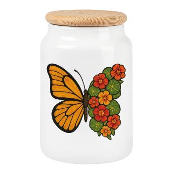 Fendre de la floraison des papillons - Boîte à biscuits avec couvercle en bois - blanc - Devant