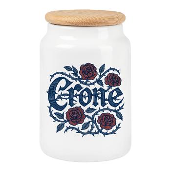 George Roses with Thorny Vines - Cookie Jar with Wooden Lid - white - Front