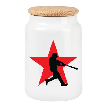 Baseball – Sport - Keksdose mit Holzdeckel - Weiß - Vorne