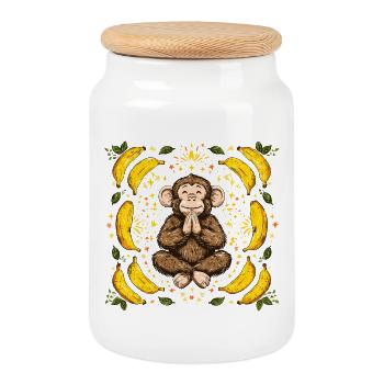 Grateful monkey with banana ring - Cookie Jar with Wooden Lid - white - Front