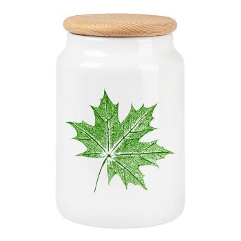 Leaf Maple / Maple Leaf - Cookie Jar with Wooden Lid - white - Front