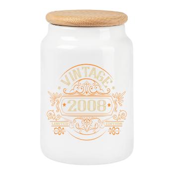 18 Birthday Vintage 2008 - Cookie Jar with Wooden Lid - white - Front
