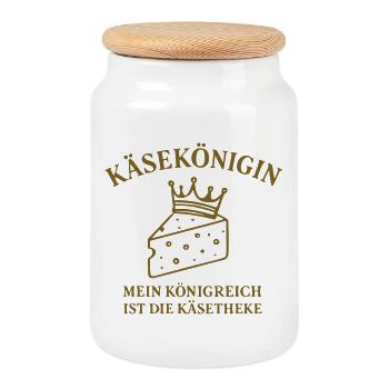 Cheese Queen - Cookie Jar with Wooden Lid - white - Front