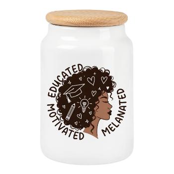 Educated Motivated Melanated Woman - Cookie Jar with Wooden Lid - white - Front