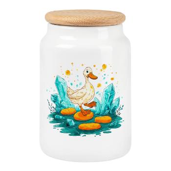 Treasure Duck in the Crystal Realm - Cookie Jar with Wooden Lid - white - Front
