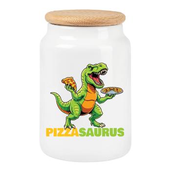 Pizzasaurus Dinosaurier-Pizzaliebhaber Lustig - Keksdose mit Holzdeckel - Weiß - Vorne