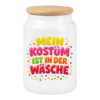 Mein Kostüm ist in der Wäsche Karneval Fasching - Keksdose mit Holzdeckel - Weiß - Vorne