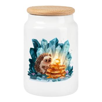 Igel mit goldenen Pfannkuchen - Keksdose mit Holzdeckel - Weiß - Vorne