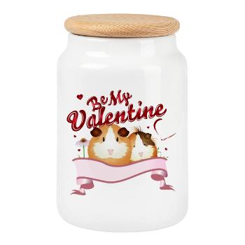 Deux cochons d’Inde amoureux pour la Saint-Valentin - Boîte à biscuits avec couvercle en bois - blanc - Devant