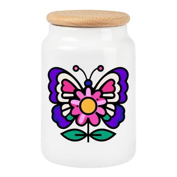 Butterfly on flower - Cookie Jar with Wooden Lid - white - Front