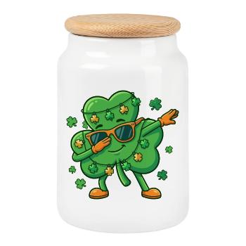 Dabbing Shamrock Funny St. Patrick's Day Shamro - Cookie Jar with Wooden Lid - white - Front