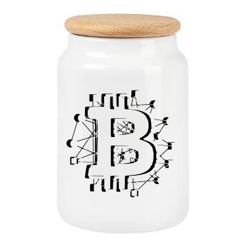 Bitcoin Board Circuit Tech Crypto - Cookie Jar with Wooden Lid - white - Front