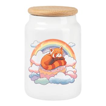 Red Panda in Rainbow Cloud Cake - Cookie Jar with Wooden Lid - white - Front